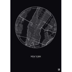 Affiche New York – Poster carte de ville 5km | Gravura – Fond foncé