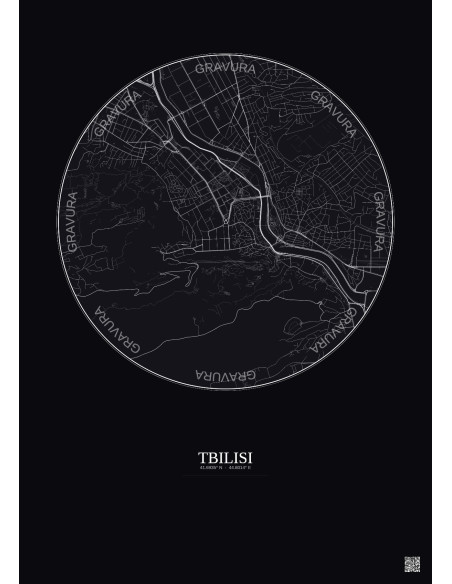 Affiche Tbilisi – Poster carte de ville 2.5km | Gravura – Fond foncé