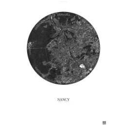 Affiche Nancy – Poster vue satellite 10km N&B | Gravura – Fond clair