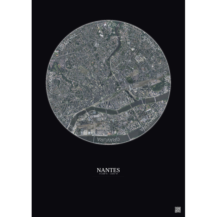Nantes Satellite View Poster 2.5km Color | Gravura – Dark background