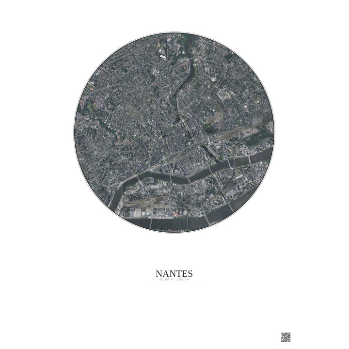 Nantes Satellite View Poster 2.5km Color | Gravura – Light background
