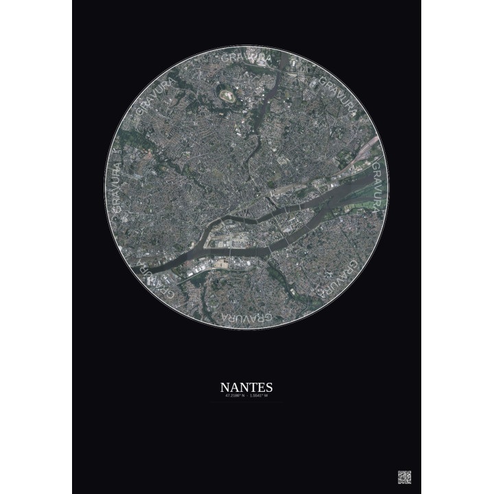 Nantes Satellite View Poster 5km Color | Gravura – Dark background