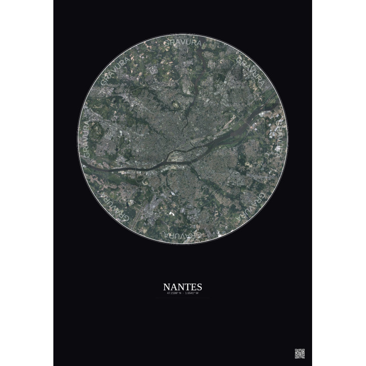 Affiche Nantes – Poster vue satellite 10km Couleur | Gravura – Fond foncé