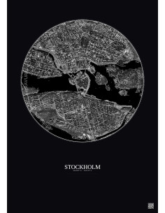 Stockholm Satellite View Poster 2.5km B&W | Gravura – Dark background