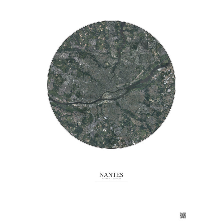 Nantes Satellite View Poster 10km Color | Gravura – Light background