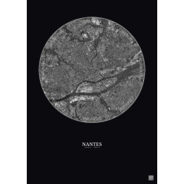 Nantes Satellite View Poster 5km B&W | Gravura – Dark background