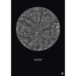 Affiche Nantes – Poster vue satellite 10km N&B | Gravura – Fond foncé