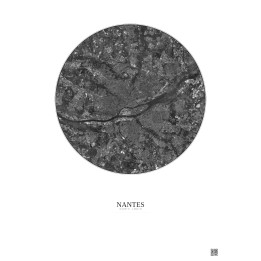 Nantes Satellite View Poster 10km B&W | Gravura – Light background