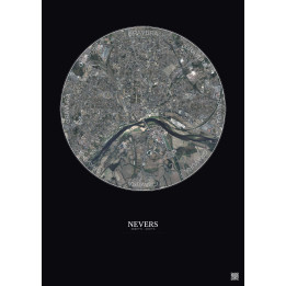 Nevers Satellite View Poster 2.5km Color | Gravura – Dark background
