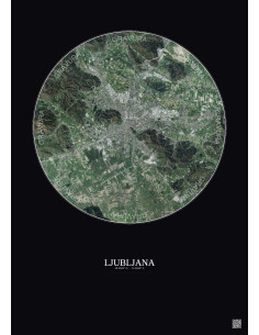 Affiche Ljubljana – Poster vue satellite 10km Couleur | Gravura – Fond foncé 2