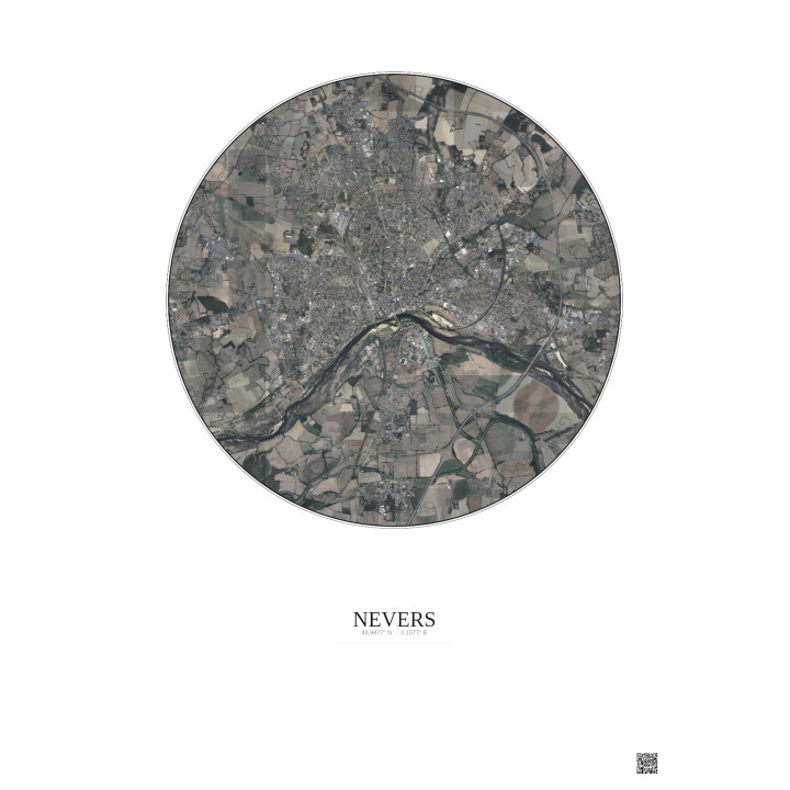 Affiche Nevers – Poster vue satellite 5km Couleur | Gravura – Fond clair