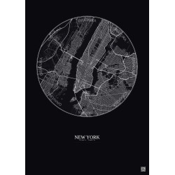 Affiche New York – Poster carte de ville 10km | Gravura – Fond foncé