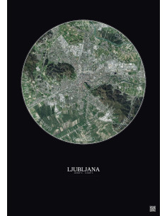 Affiche Ljubljana – Poster vue satellite 6km Couleur | Gravura – Fond foncé 2