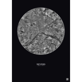 Affiche Nevers – Poster vue satellite 5km N&B | Gravura – Fond foncé