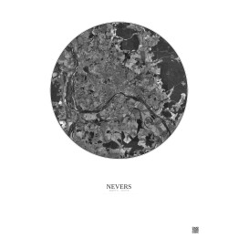Affiche Nevers – Poster vue satellite 10km N&B | Gravura – Fond clair