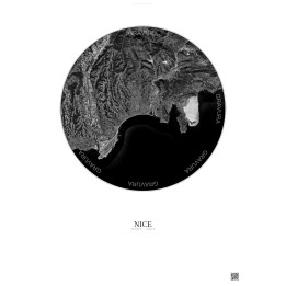 Affiche Nice – Poster vue satellite 10km N&B | Gravura – Fond clair