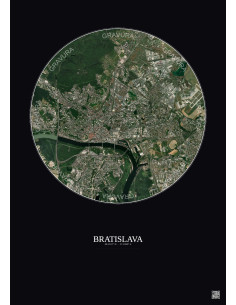 Affiche Bratislava – Poster vue satellite 6km Couleur | Gravura – Fond foncé 2