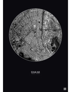 Affiche Dakar – Poster vue satellite 2.5km N&B | Gravura – Fond foncé 2