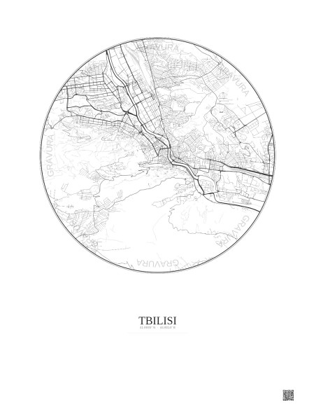 Affiche Tbilisi – Poster carte de ville 6km | Gravura – Fond clair