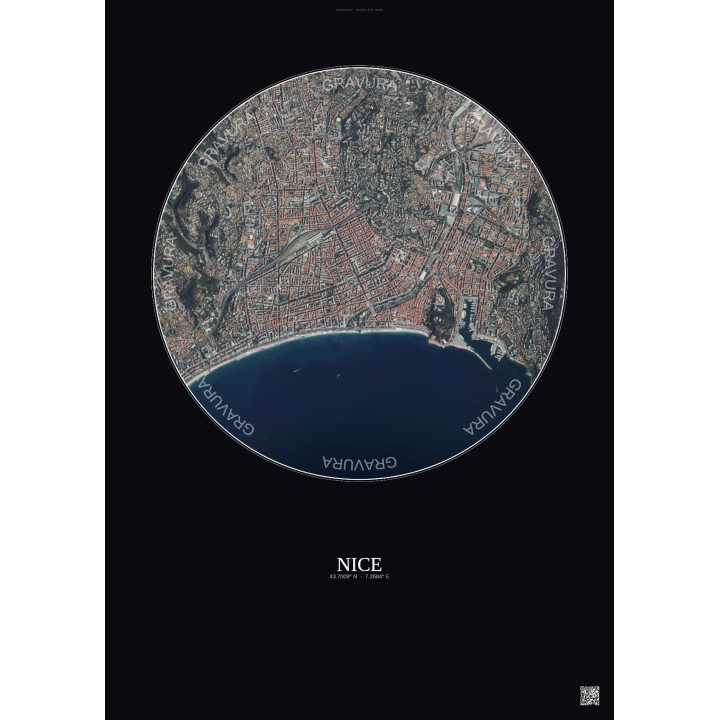 Affiche Nice – Poster vue satellite 2.5km Couleur | Gravura – Fond foncé