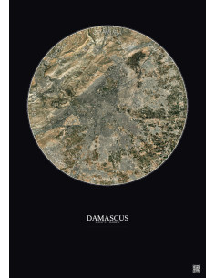 Affiche Damascus – Poster vue satellite 10km Couleur | Gravura – Fond foncé 2