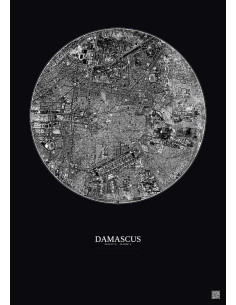 Affiche Damascus – Poster vue satellite 2.5km N&B | Gravura – Fond foncé 2