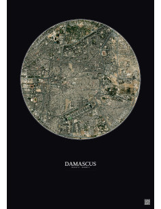 Damascus Satellite View Poster 2.5km Color | Gravura – Dark background 2