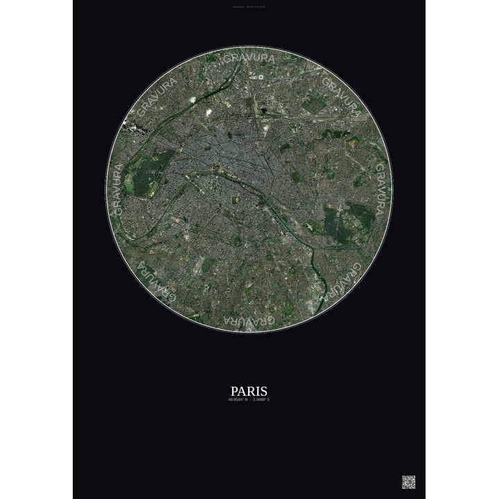 Paris Satellite View Poster 10km Color | Gravura – Dark background