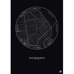 Affiche San Francisco – Poster carte de ville 2.5km | Gravura – Fond foncé