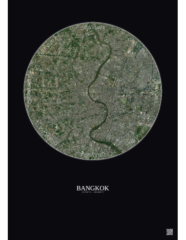 Affiche Bangkok – Poster vue satellite 10km Couleur | Gravura – Fond foncé