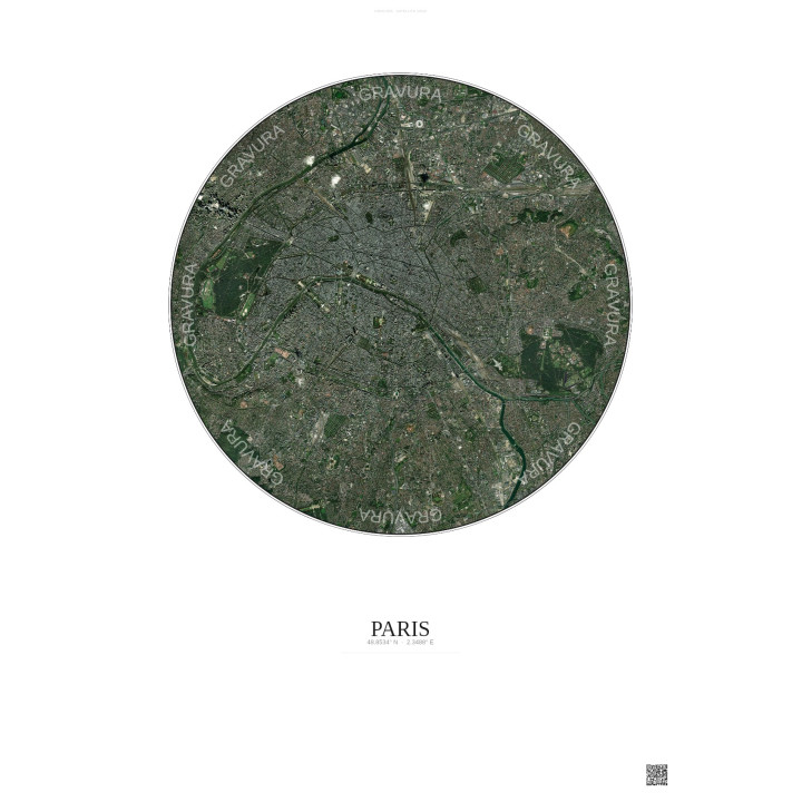 Paris Satellite View Poster 10km Color | Gravura – Light background