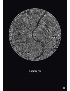 Bangkok Satellite View Poster 6km B&W | Gravura – Dark background