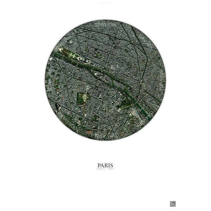 Affiche Paris – Poster vue satellite 2.5km Couleur | Gravura – Fond clair