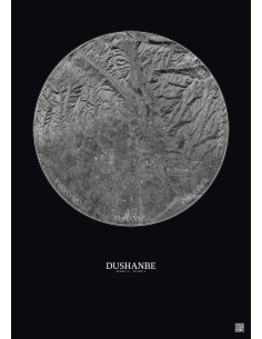 Dushanbe Satellite View Poster 10km B&W | Gravura – Dark background