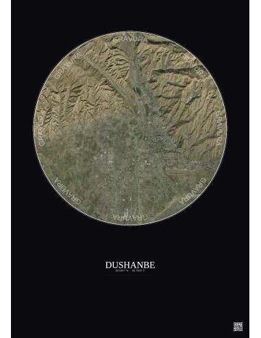 Affiche Dushanbe – Poster vue satellite 10km Couleur | Gravura – Fond foncé