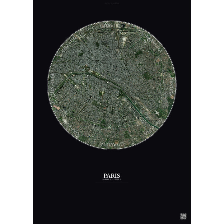 Affiche Paris – Poster vue satellite 6km Couleur | Gravura – Fond foncé