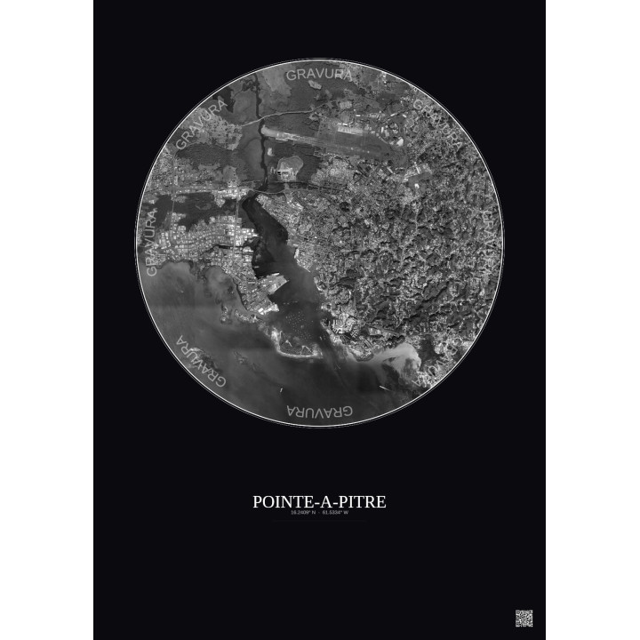 Affiche Pointe A Pitre – Poster vue satellite 5km N&B | Gravura – Fond foncé