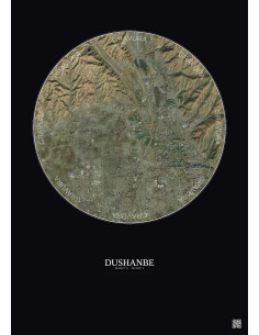 Affiche Dushanbe – Poster vue satellite 6km Couleur | Gravura – Fond foncé