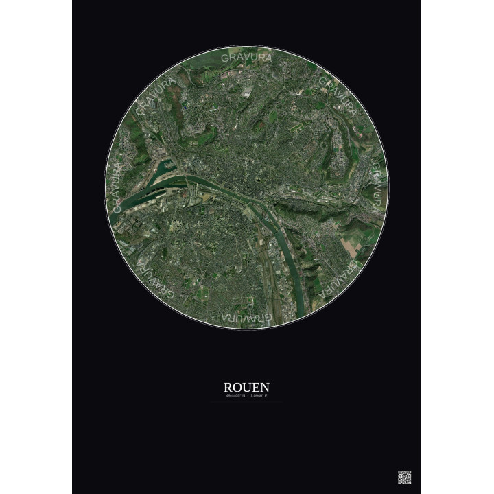 Affiche Rouen – Poster vue satellite 5km Couleur | Gravura – Fond foncé