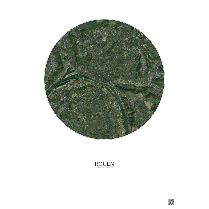 Affiche Rouen – Poster vue satellite 5km Couleur | Gravura – Fond clair