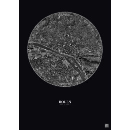 Affiche Rouen – Poster vue satellite 2.5km N&B | Gravura – Fond foncé