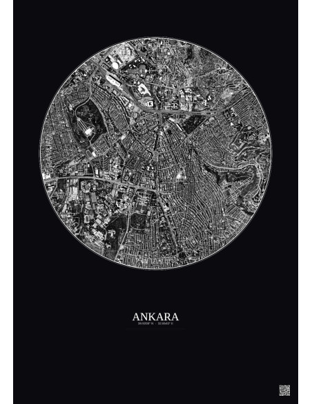 Affiche Ankara – Poster vue satellite 2.5km N&B | Gravura – Fond foncé