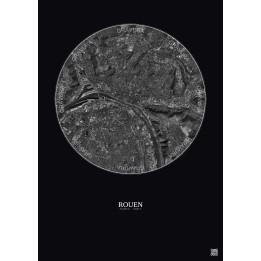 Affiche Rouen – Poster vue satellite 5km N&B | Gravura – Fond foncé