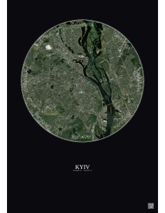 Affiche Kyiv – Poster vue satellite 10km Couleur | Gravura – Fond foncé