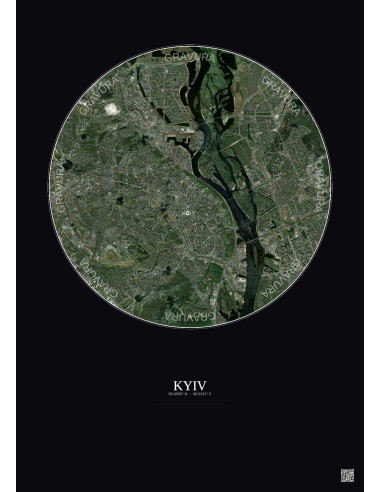 Affiche Kyiv – Poster vue satellite 10km Couleur | Gravura – Fond foncé