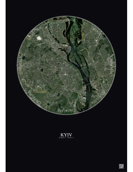 Affiche Kyiv – Poster vue satellite 10km Couleur | Gravura – Fond foncé