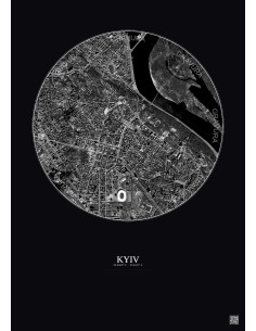 Affiche Kyiv – Poster vue satellite 2.5km N&B | Gravura – Fond foncé