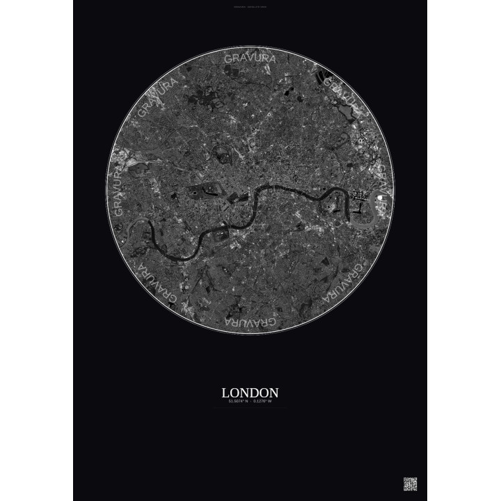 London Satellite View Poster 10km B&W | Gravura – Dark background