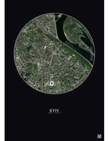 Affiche Kyiv – Poster vue satellite 2.5km Couleur | Gravura – Fond foncé