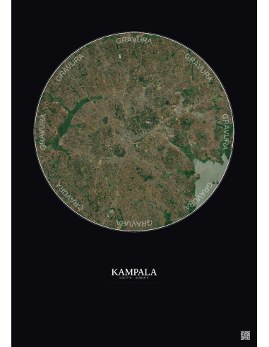 Kampala Satellite View Poster 10km Color | Gravura – Dark background